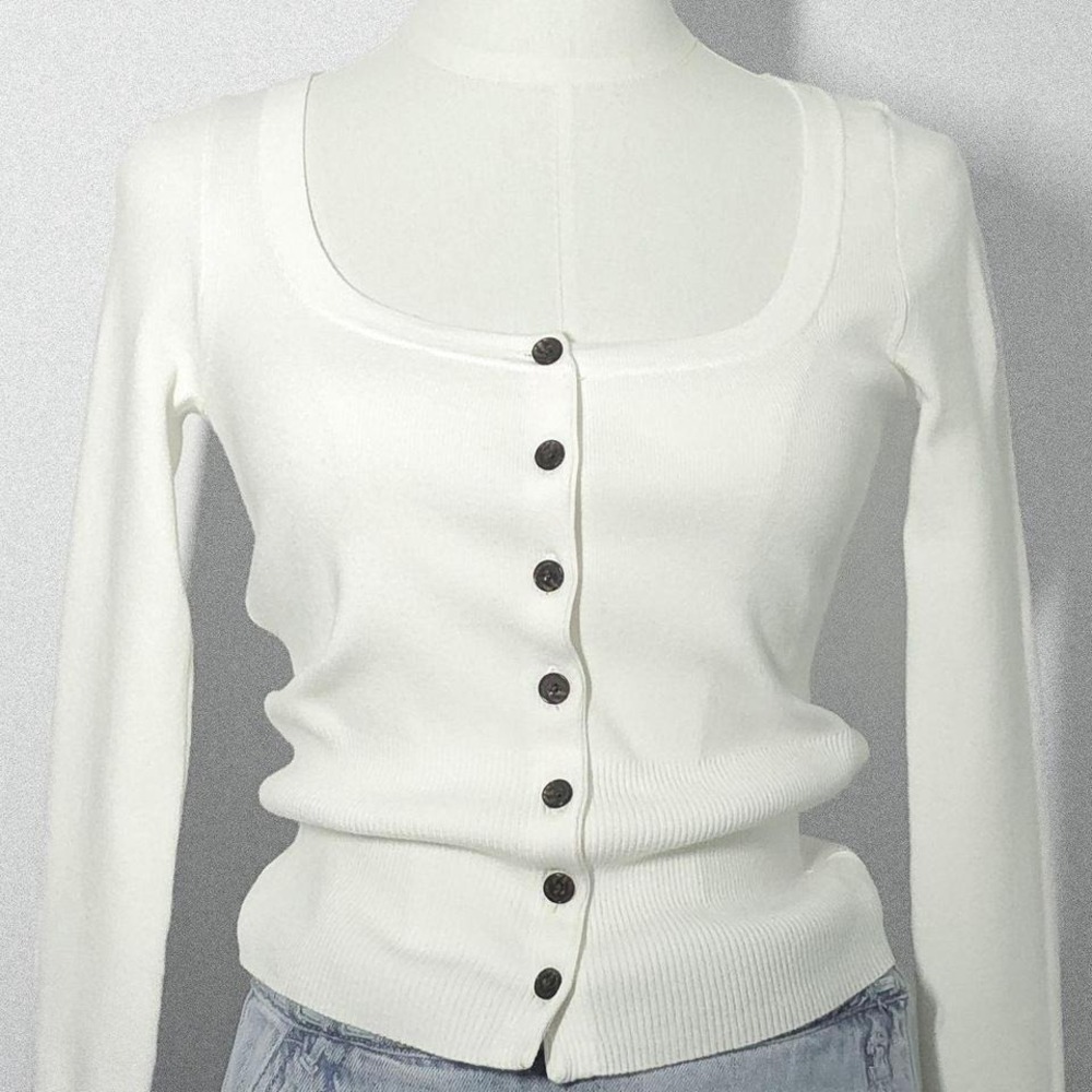 Madewell White Scoop Neck Button Front Ribbed Cardigan NT609 XXS New